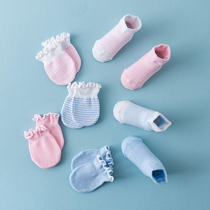 Stevvex 4-pair baby anti-scratch socks and gloves set, pastel pink/blue, breathable knit on Tampa Home & Garden Store