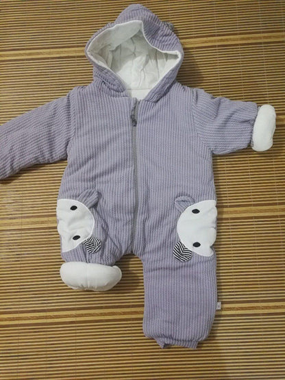 Kids' corduroy winter jumpsuit with hood and pocket patches by Stevvex lilac on Tampa Home & Garden Store