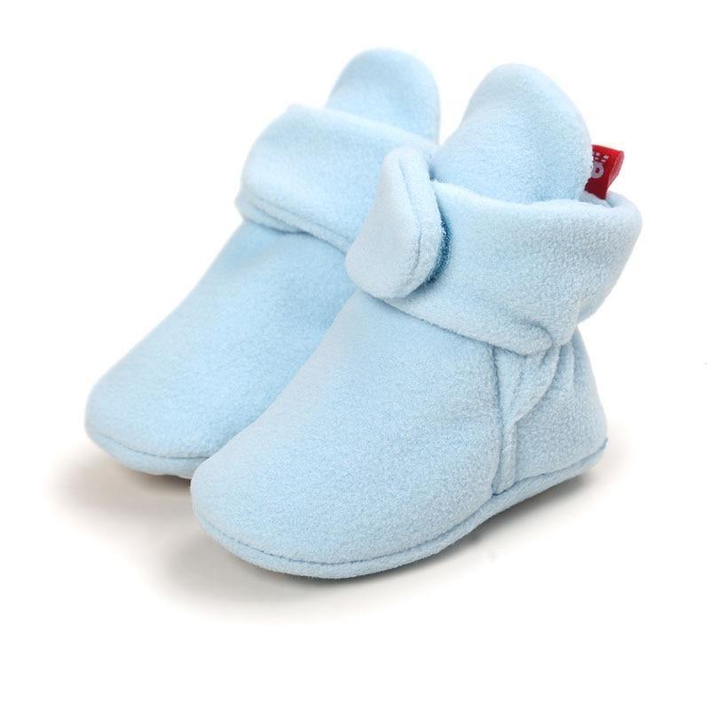 Baby booties light blue faux fleece Stevvex for infants toddlers soft plush ankle boots on Tampa Home & Garden Store