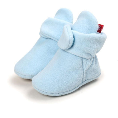 Baby booties light blue faux fleece Stevvex for infants toddlers soft plush ankle boots on Tampa Home & Garden Store