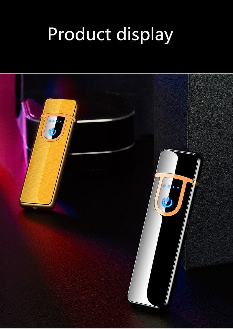 Stevvex USB charging lighter pair, windproof, dragon gravure, gold and black, touch sensor on Tampa Home & Garden Store