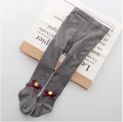 Stevvex baby tights grey knitted cotton with pink bowknot and yellow button, ribbed cuffs on Tampa Home & Garden Store