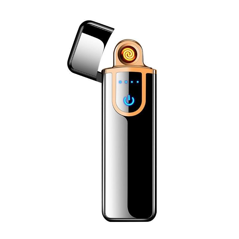 Stevvex USB charging lighter, ST16GG44450GBP, slim black with gold trim, dragon gravure on Tampa Home & Garden Store