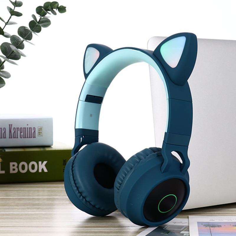 Stevvex LED cat-ear over-ear headphones blue with mic Bluetooth 5.0 kids headset on Tampa Home & Garden Store