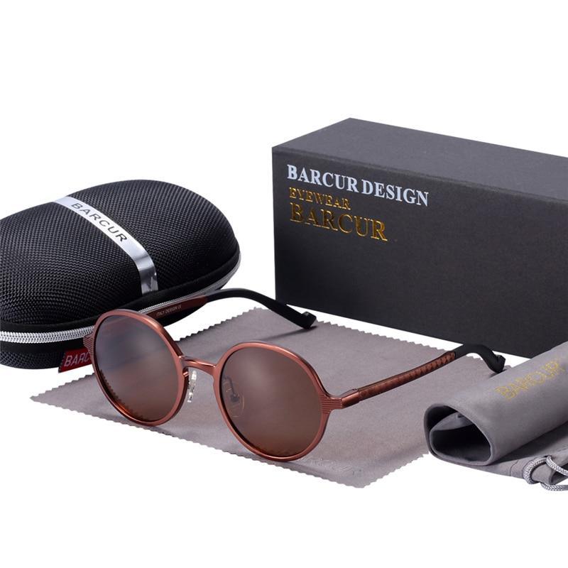 Round polarized sunglasses with bronze frame and UV400 lenses Barcur case on Tampa Home & Garden Store