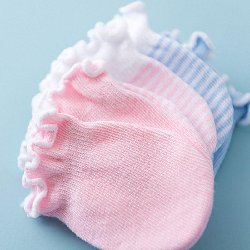 Baby anti-scratch socks gloves set, Stevvex, 4 pairs in pink and blue knit with ruffles on Tampa Home & Garden Store