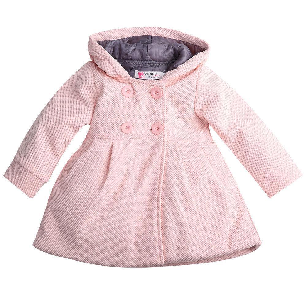 Stevvex pink hooded baby coat with double-breasted buttons and textured quilted fabric on Tampa Home & Garden Store