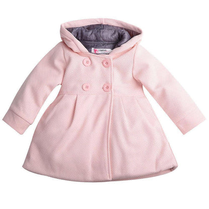 Stevvex pink hooded baby coat with double-breasted buttons and textured quilted fabric on Tampa Home & Garden Store