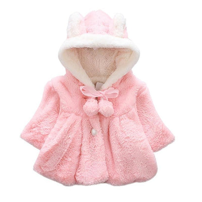 Pink plush fur coat with bunny-ear hood for newborn girls Stevvex on Tampa Home & Garden Store