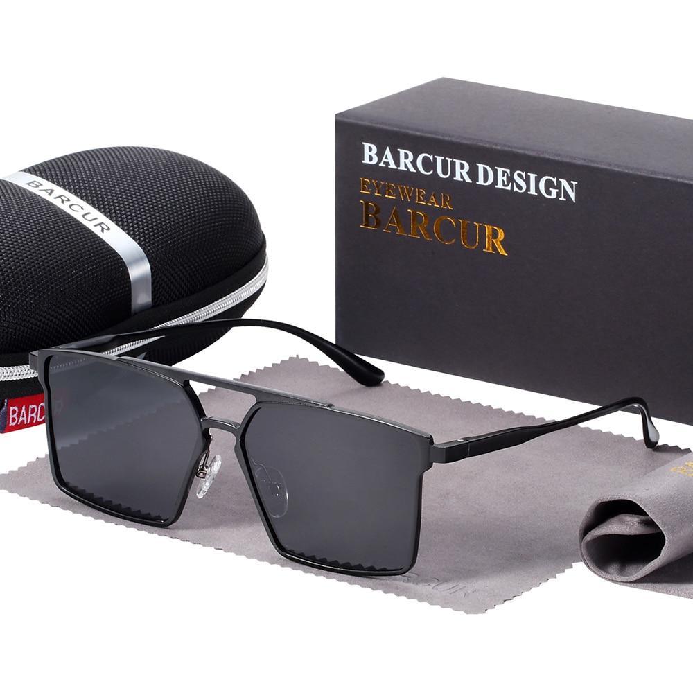 Stevvex aluminum square sunglasses polarized UV400 black frame gray lenses case included on Tampa Home & Garden Store