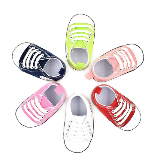 Classic canvas newborn baby sneakers Stevvex; assorted colors, anti-slip soft soles on Tampa Home & Garden Store