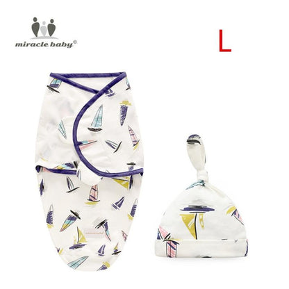 Stevvex baby swaddle blanket with cap wrap, sailboat print on white with purple trim, L on Tampa Home & Garden Store