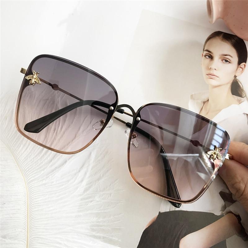 Stevvex square sunglasses gradient lenses UV400 gold bee accents on temples Tampa Store on Tampa Home & Garden Store