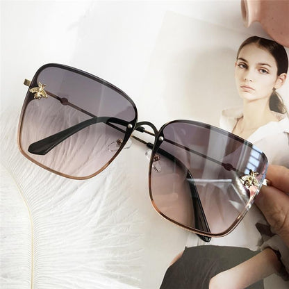 Stevvex square sunglasses gradient lenses UV400 gold bee accents on temples Tampa Store on Tampa Home & Garden Store
