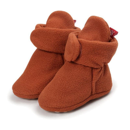 Stevvex baby newborn faux fleece winter booties pair in burnt orange infant toddler boots on Tampa Home & Garden Store