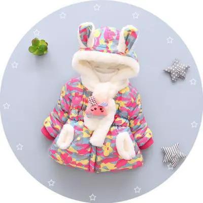 Stevvex baby hooded cotton jacket with colorful print and fluffy fur trim bunny ear hood on Tampa Home & Garden Store