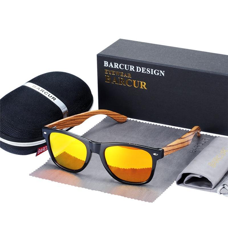 BARCUR bamboo wood sunglasses with zebra wood frame, polarized yellow lenses, case included on Tampa Home & Garden Store
