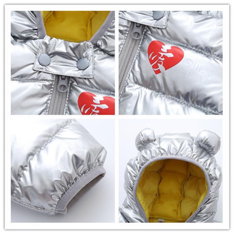 Stevvex silver metallic baby puffer jacket with yellow lining and hooded on Tampa Home & Garden Store
