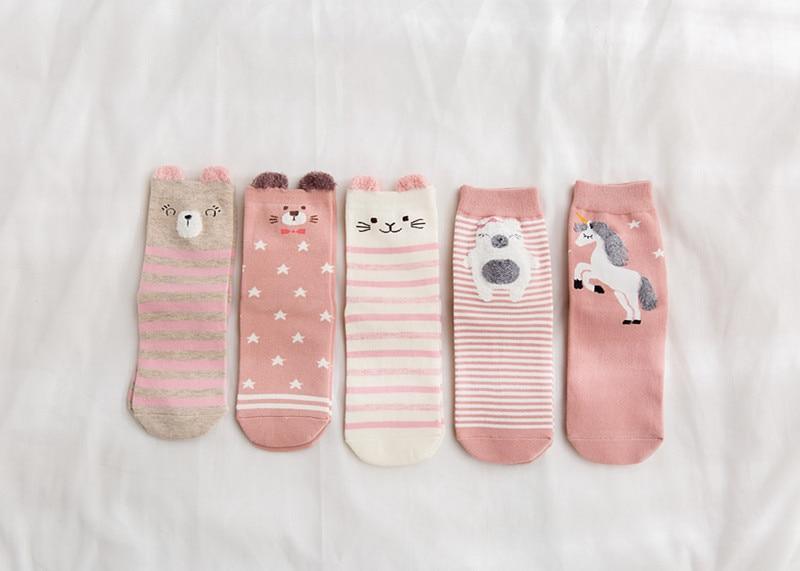 5pairs 100% Cotton Unisex Baby Socks Set by Stevvex in pink cream with animal cartoon patterns on Tampa Home & Garden Store