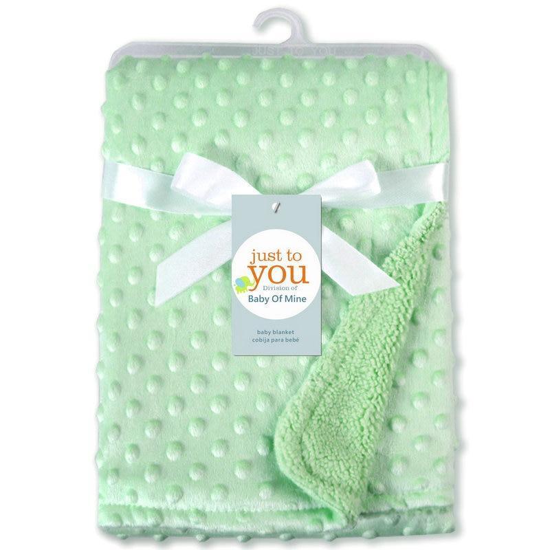 Receiving blanket mint green minky plush with dotted texture white ribbon Stevvex on Tampa Home & Garden Store