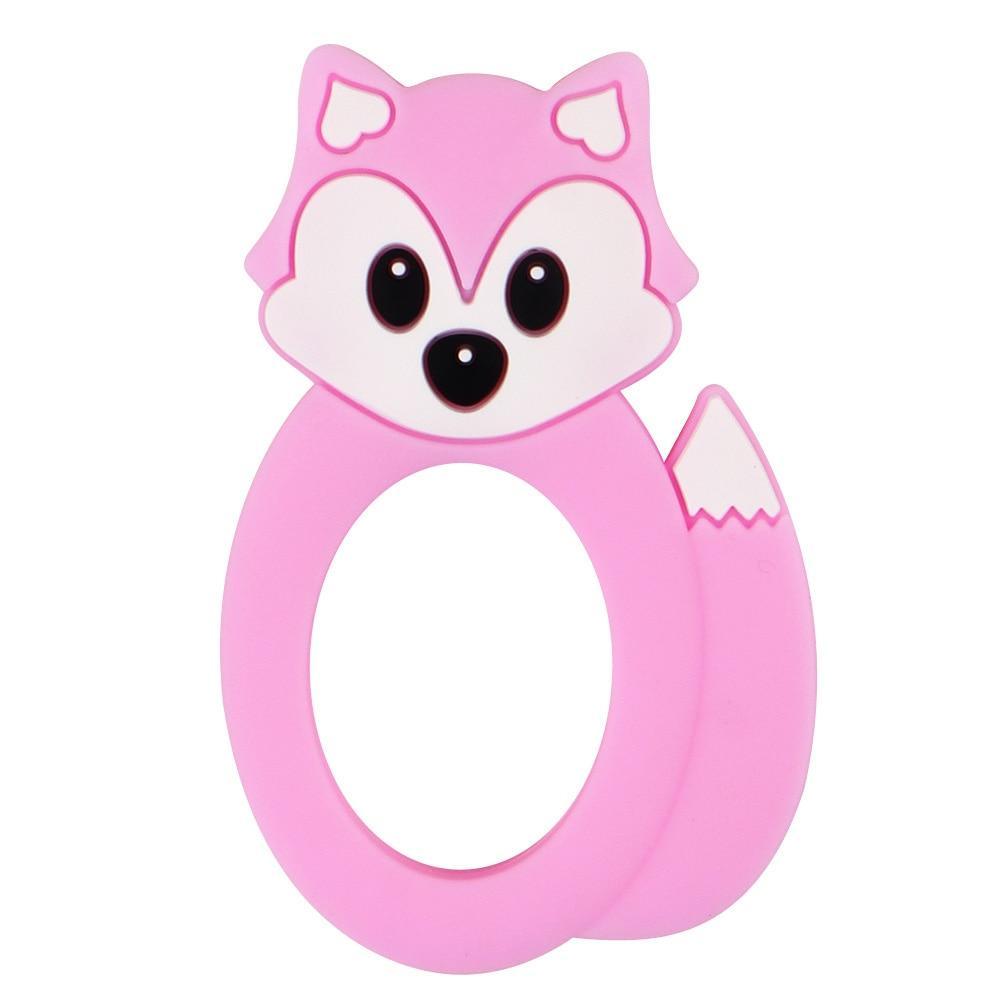 Stevvex pink animal-themed silicone teether ring for babies BPA free on Tampa Home & Garden Store