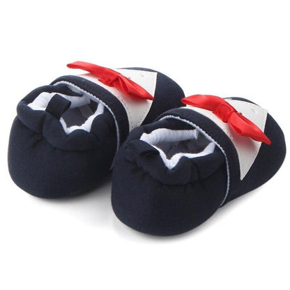 Stevvex navy baby first walkers with white strap and red bow pair on Tampa Home & Garden Store