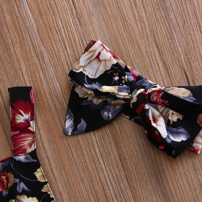 Stevvex 2pc baby girls floral headband and bow set, black background with colorful flowers on Tampa Home & Garden Store