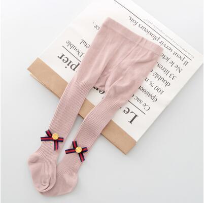 Stevvex baby pink cotton tights with bowknot ankles knitted breathable soft for babies on Tampa Home & Garden Store