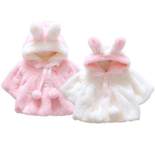 Baby girls fur winter coat cloak jacket set of 2 pink and white hooded bunny-ear coats Stevvex on Tampa Home & Garden Store