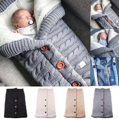 Stevvex handmade wool baby swaddle blanket in gray knit with wooden buttons for newborn sleep on Tampa Home & Garden Store