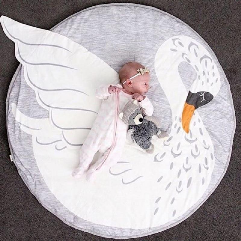 Stevvex Modern Luxury Animal Carpet baby play mat in white swan design, soft cotton rug for kids on Tampa Home & Garden Store
