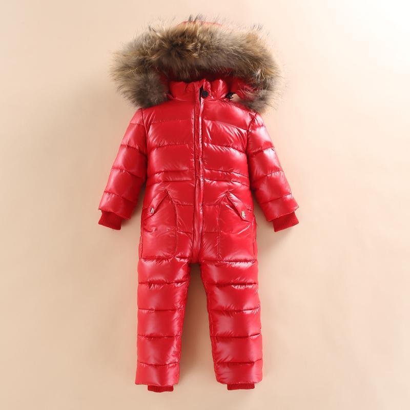 Baby winter snowsuit by Stevvex, red puffer with fur hood, infant cold-weather outfit on Tampa Home & Garden Store