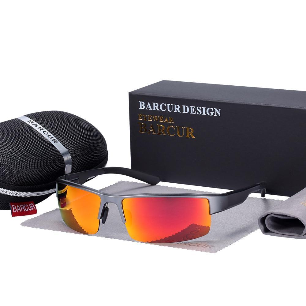 Sunglasses Barcur oversized square polarized with orange mirrored lenses, black frame UV400 on Tampa Home & Garden Store