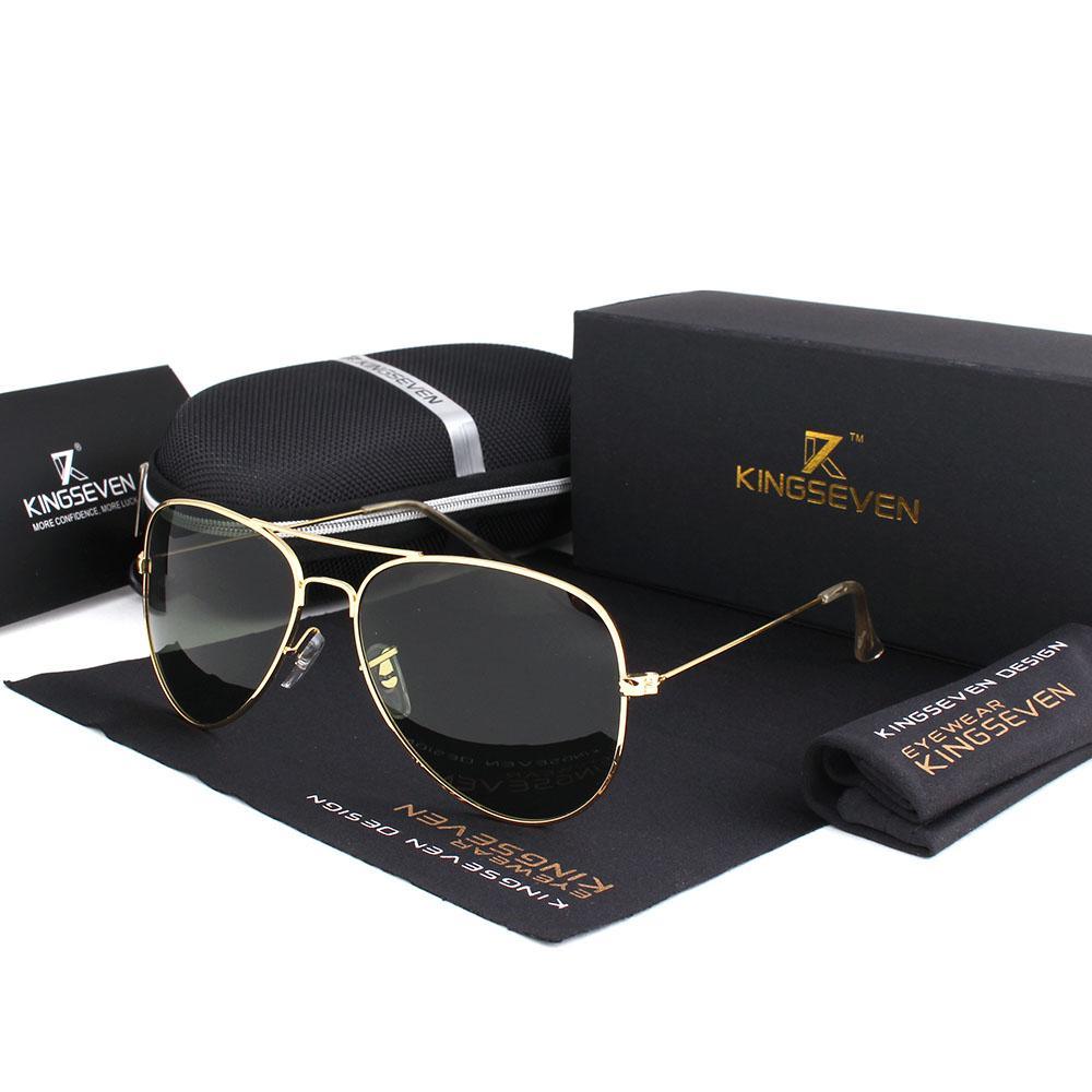 Kingsseven aviator sunglasses with gold metal frame and polarized lenses, black case on Tampa Home & Garden Store