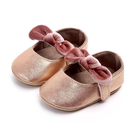 Baby shoes Stevvex infant girl first walkers with bowknot, metallic rose-gold soft sole on Tampa Home & Garden Store