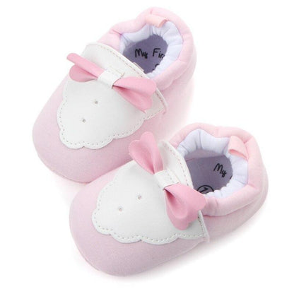 Pair of baby soft pre-walker shoes pink with white cloud strap and pink bow by Stevvex on Tampa Home & Garden Store