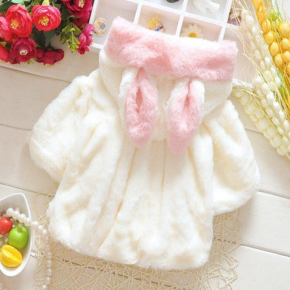Baby girls white faux fur coat with pink hood by Stevvex, kids outerwear on Tampa Home & Garden Store