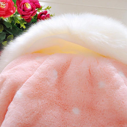 Stevvex baby toddler fleece fur coat with pink plush fabric and white fur hood on Tampa Home & Garden Store