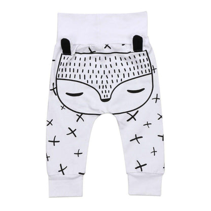 Stevvex baby pants 0-24M white long pants with panda face print and cuffed ankles on Tampa Home & Garden Store