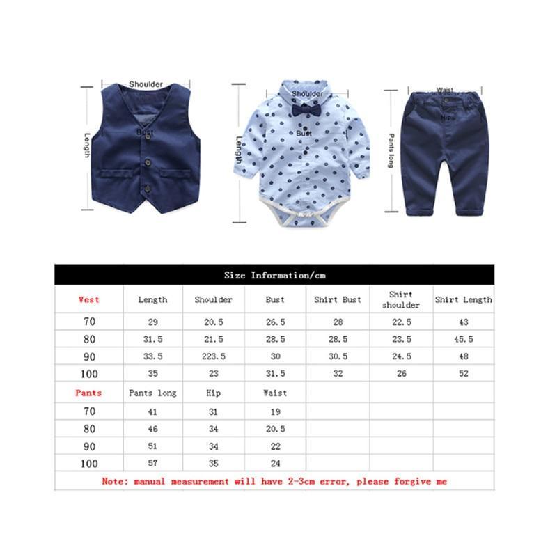 Stevvex baby boy 3-piece outfit set navy vest white polka-dot shirt with bow tie navy pants on Tampa Home & Garden Store