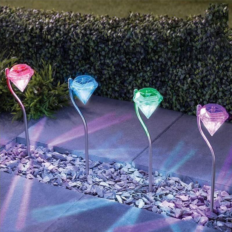 4 Pack Solar Diamond LED Lights and Garden Stakes