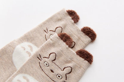 Stevvex baby cotton socks set, two beige unisex socks with brown fuzzy toes and cute bear faces on Tampa Home & Garden Store