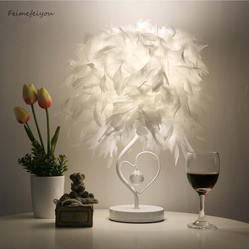 Stevvex ST5LM46010SOF table lamp with white feather shade, crystal pendant and heart stand on Tampa Home & Garden Store