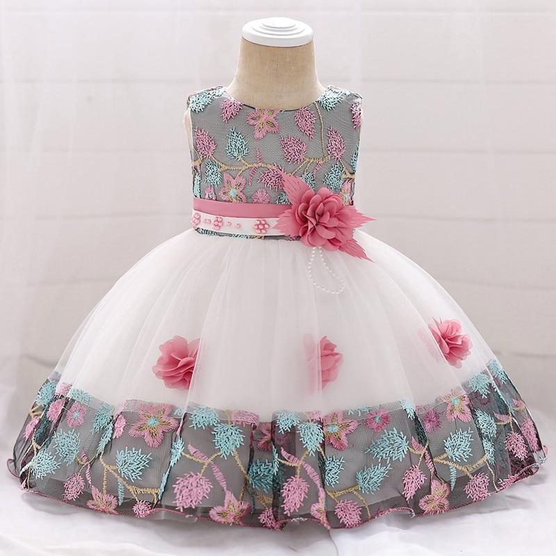 Stevvex baby girl lace tulle baptism dress with bodice, pink sash and floral appliques on Tampa Home & Garden Store