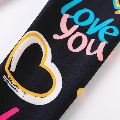 Stevvex kids thick leggings in black with colorful Love You print and heart motif on Tampa Home & Garden Store