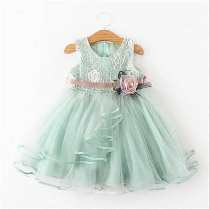Stevvex baby dress mint green lace bodice with pink satin sash and layered tulle skirt on Tampa Home & Garden Store