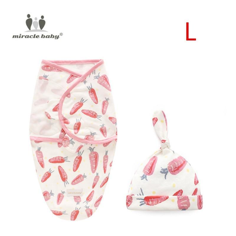 Baby swaddle blanket with cap in pink carrot print; matching hat, Stevvex swaddling blanket size L on Tampa Home & Garden Store