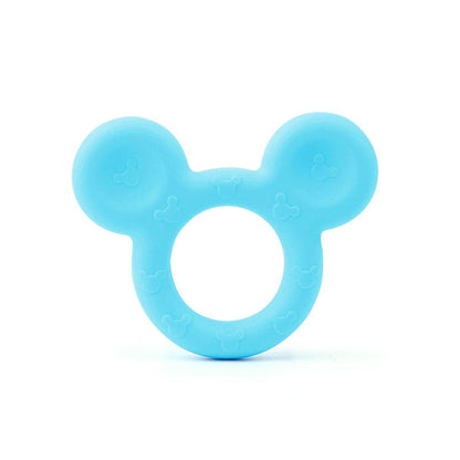 Baby silicone teether ring in blue with Mickey ears and bear-shaped embossed motifs on Tampa Home & Garden Store
