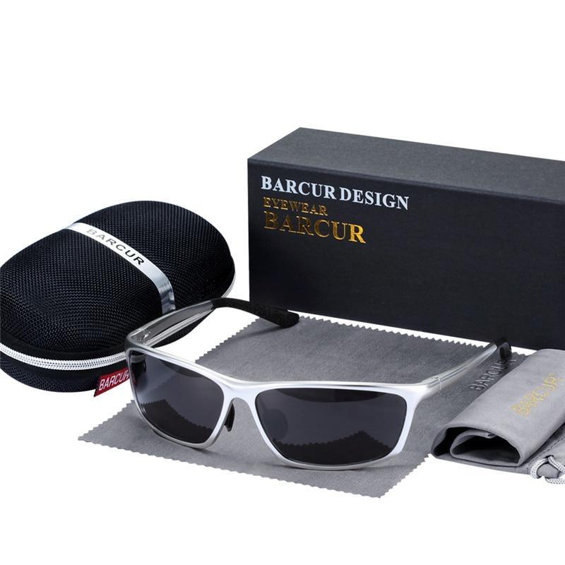 Oversized square sunglasses Stevvex white-frame polarized UV400 protection Barcur case on Tampa Home & Garden Store
