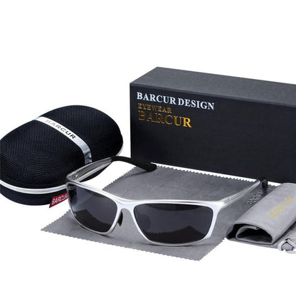 Oversized square sunglasses Stevvex white-frame polarized UV400 protection Barcur case on Tampa Home & Garden Store